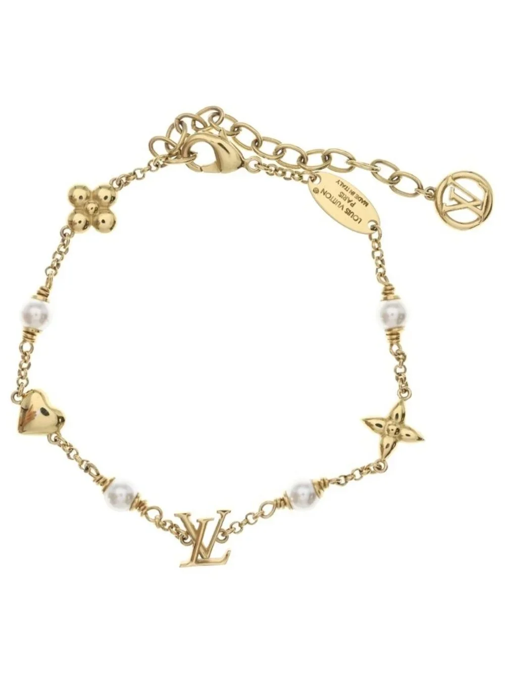 Louis Vuitton LV Heart Motif Pearl Bracelet Gold